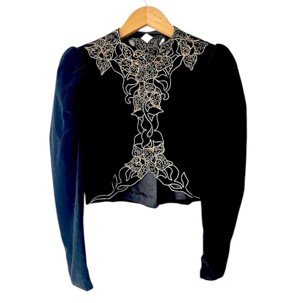 Vintage Mylesport Black Velvet Gold Embroidered Bolero Jacket Made in USA Size 4